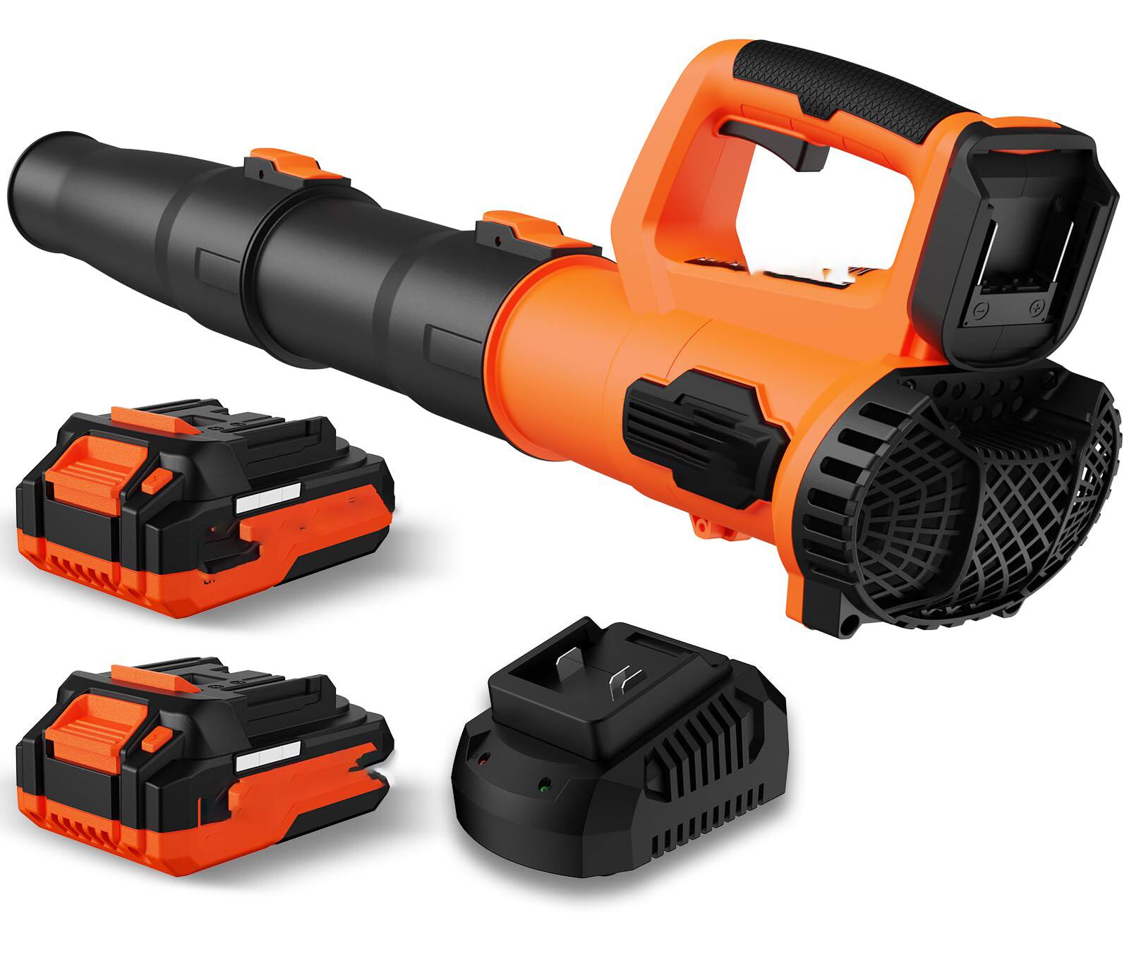 GlowWise - Cordless Leaf Blower with 2 Batteries & 1-Hour Fast Charger. Lightweight for Patio, Lawn & Leaf Cleaning - Light Orange