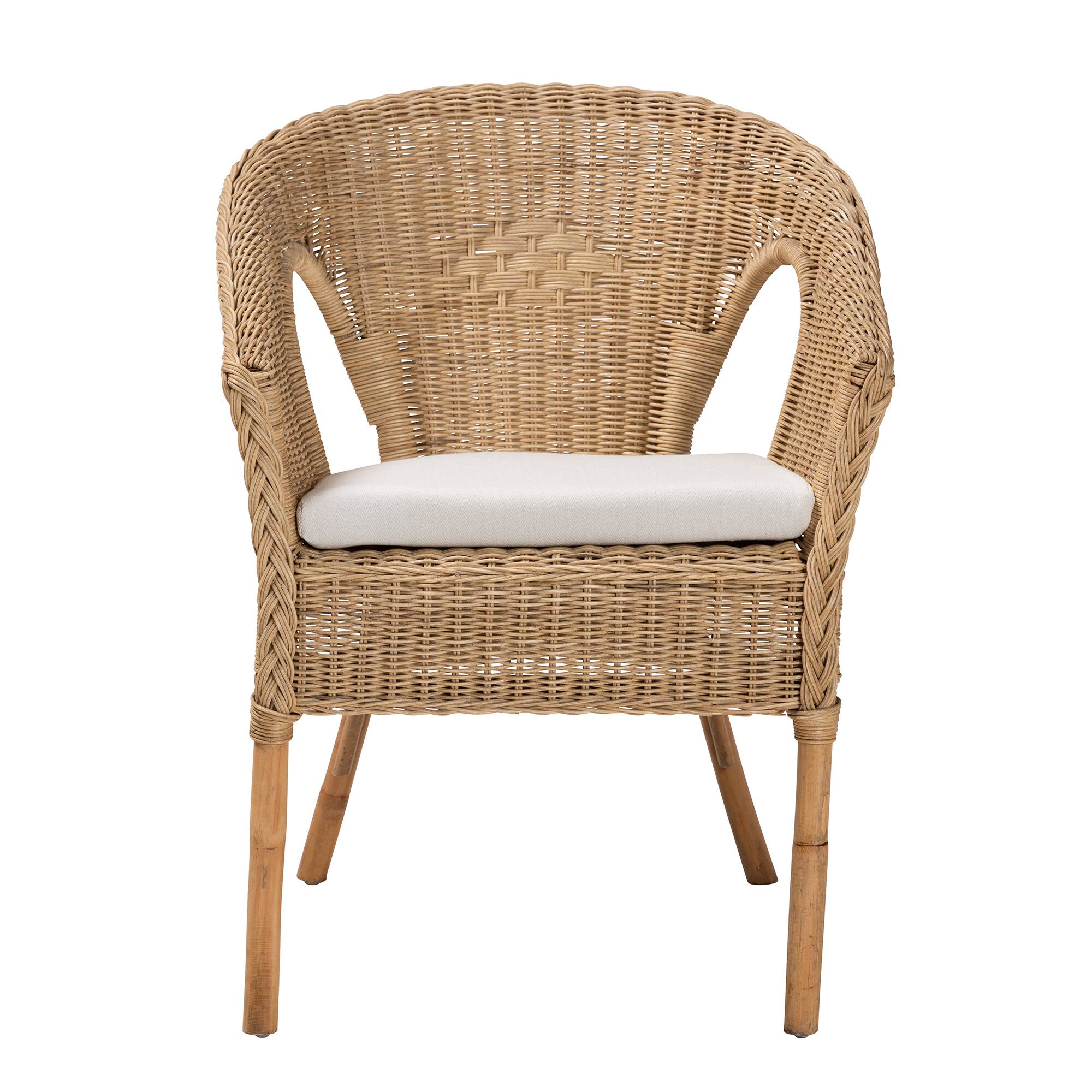 Angle. bali & pari - Abbey Modern Bohemian Antique Rattan Dining Chair - White/Natural Brown.