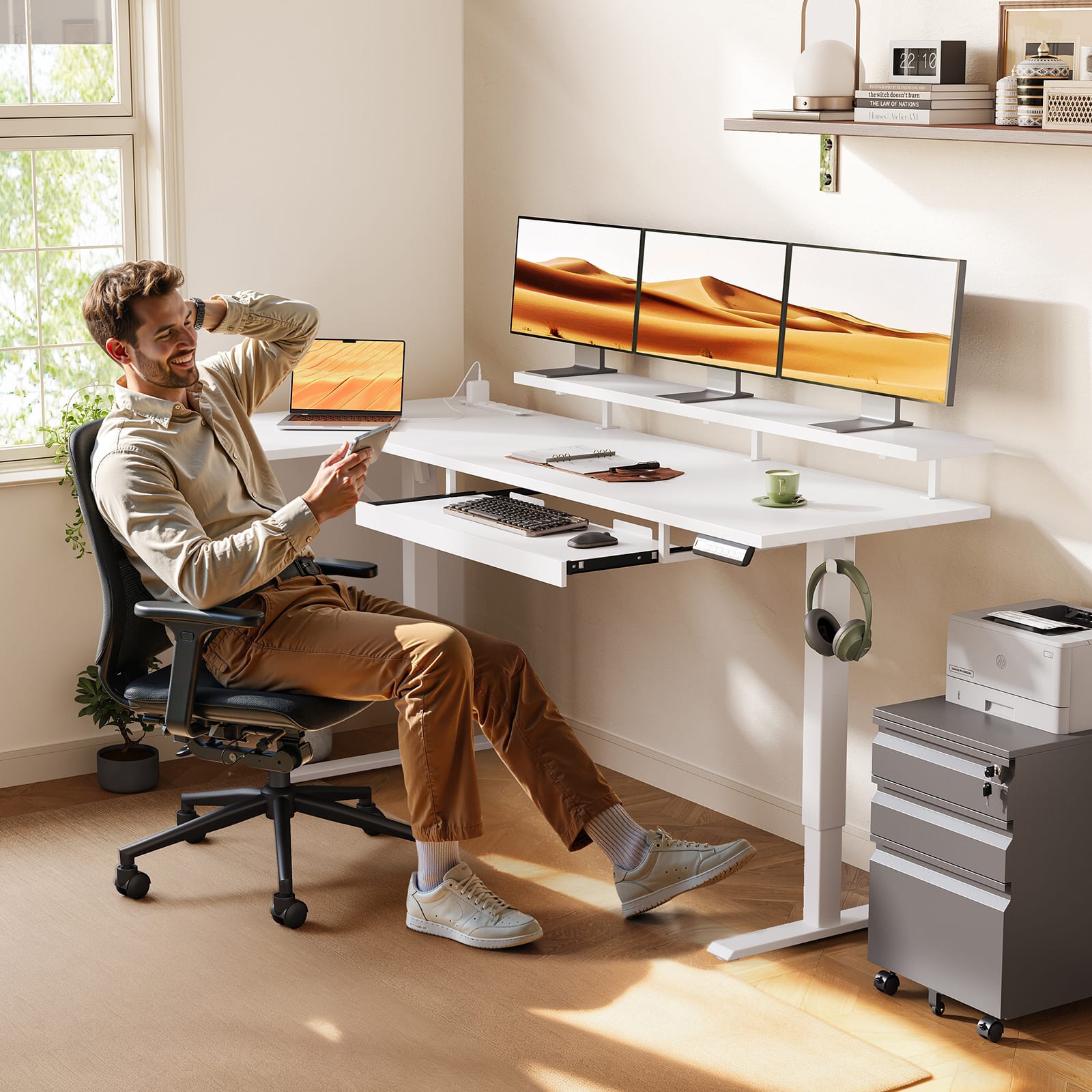 AODK Reversible L Shaped Electric Standing Desk with Drawers