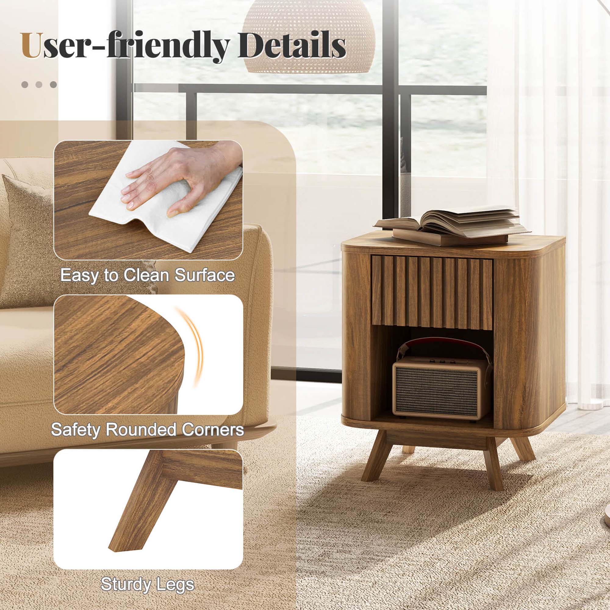 User-friendly Details: Easy to Clean Surface, Safety Rounded Corners, Sturdy Legs