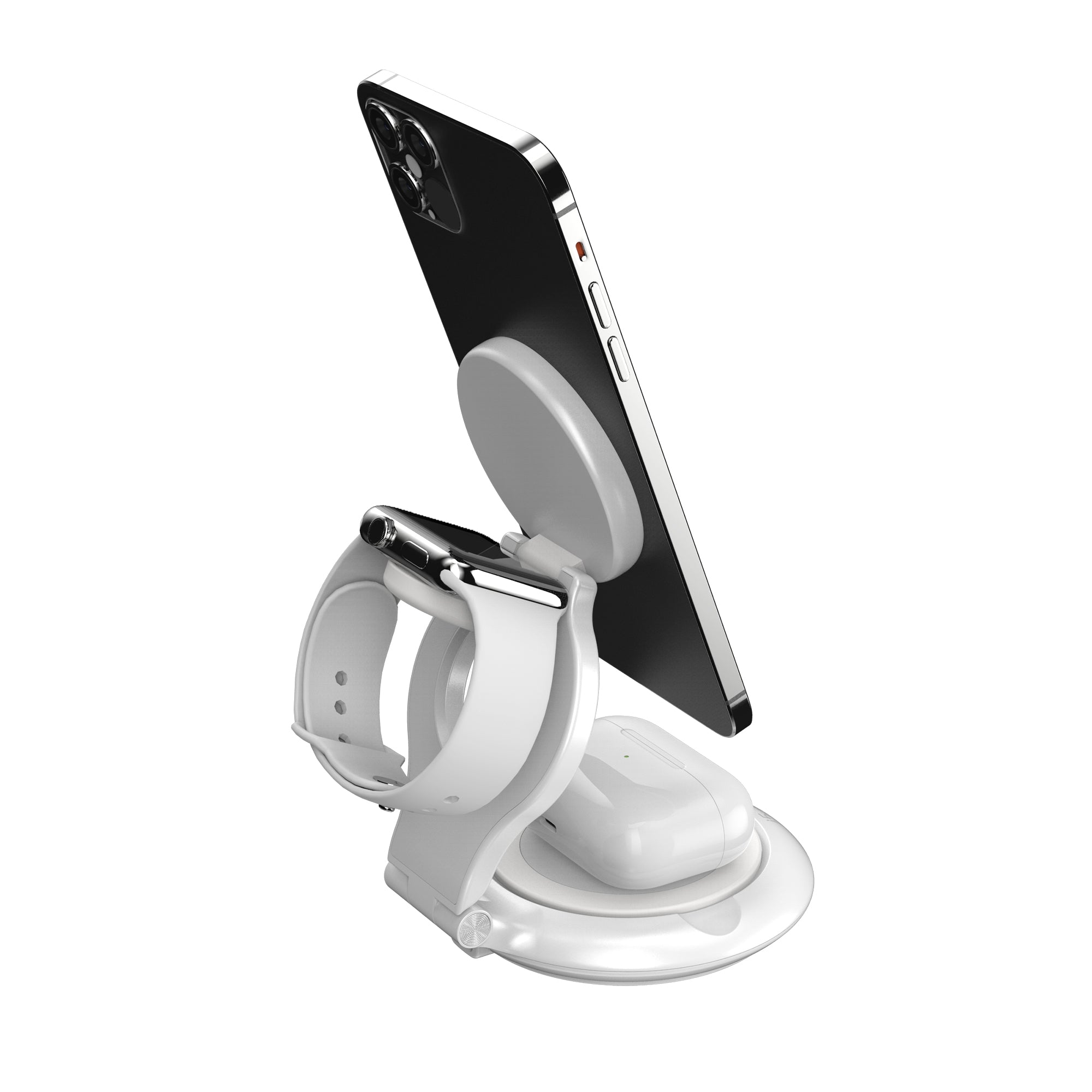 Left. j5create - Qi2 3-in-1 Magnetic Foldable Wireless Charging Station - White.