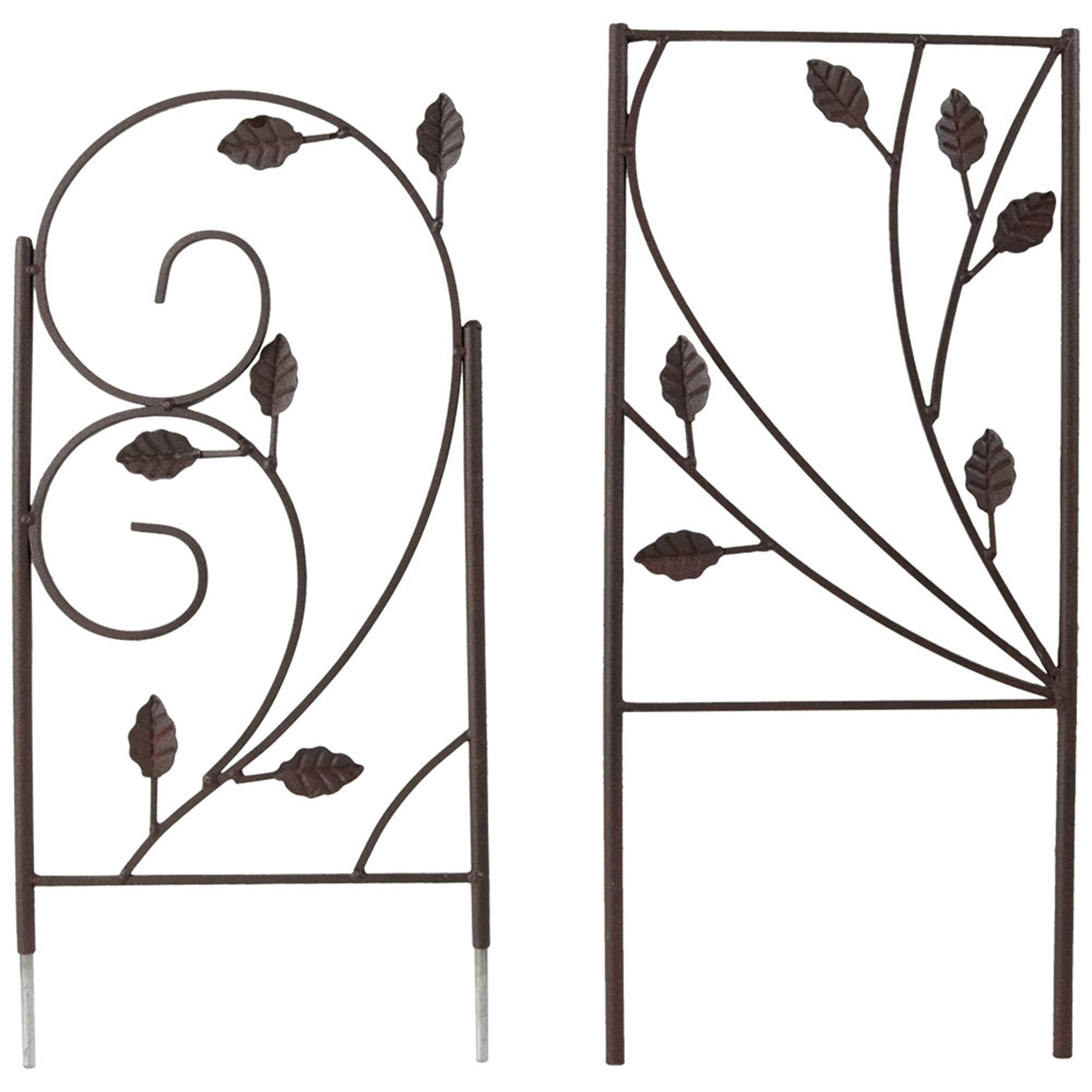 Alt View 8. Sunnydaze - 32 in Steel Wire Swirl Leaf Garden Plant Trellis - Set of 2 - Brown.