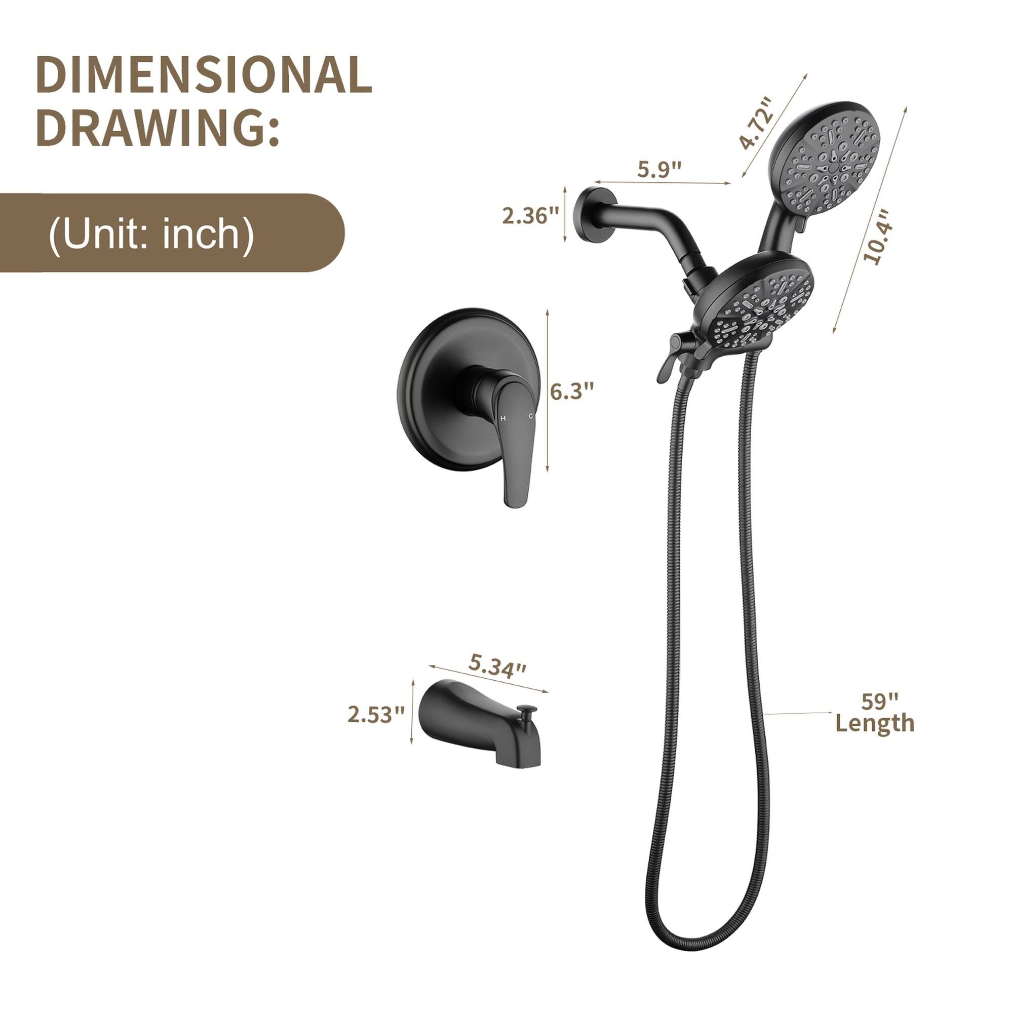 DIMENSIONAL DRAWING:  
(Unit: inch)  
2.36" 5.9" 4.72" 10.4" 6.3" 2.53" 5.34" 59" Length