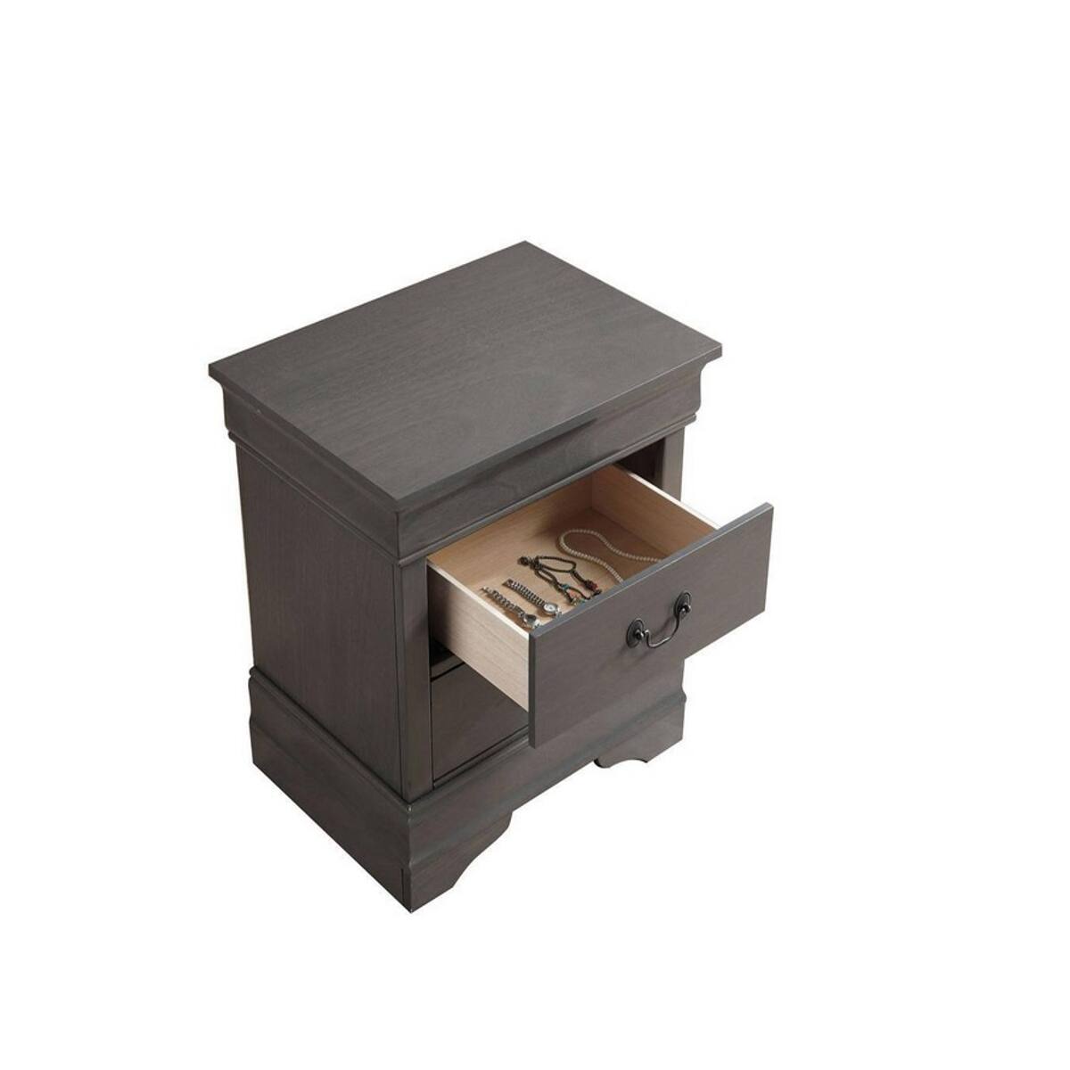 Back. Loheer - Loheer Gray Solid Wood Nightstand, Two Drawer Bedside Table for Bedroom Storage - Gray.
