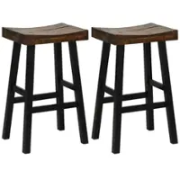 Costway - 29" Bar Stool Set of 2 Bar Height Solid Wood Curved Saddle Seat Footrest - Black/Brown - Front_Zoom