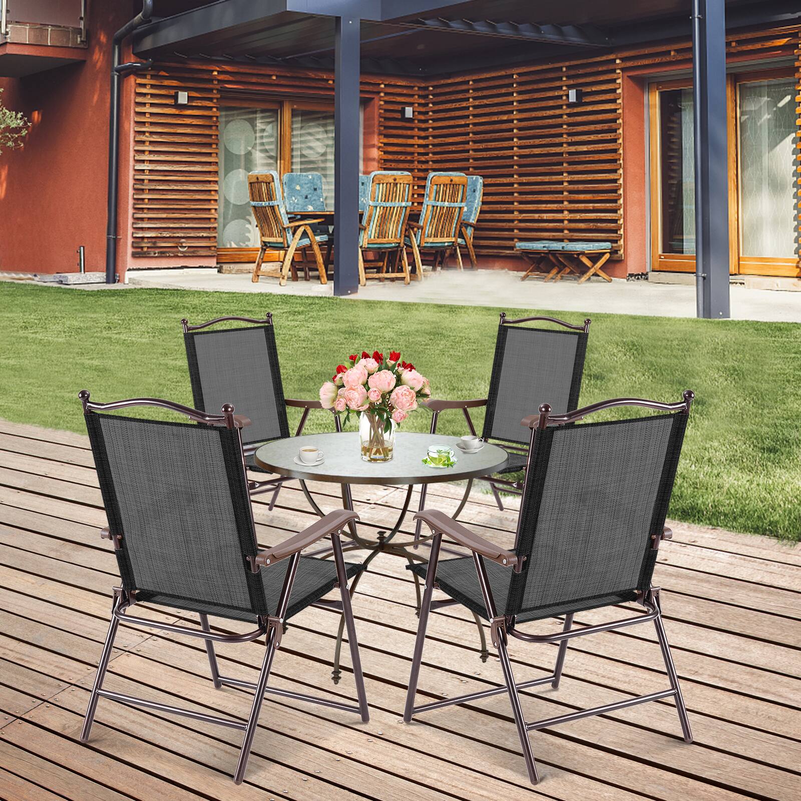 Alt View 2. SlickBlue - Folding Patio Deck Chairs Set of Two with Sling Back Design - Black.