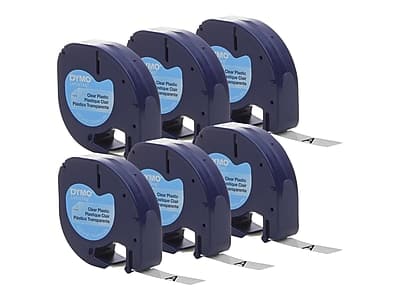 DYMO - LetraTag Plastic Label Maker Tape, 1/2" x 13', 6/Pack - Black on Clear