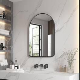 WELLFOR - 24 in. W x 36 in H Arch Anodized Aluminum Framed Bathroom Vanity Mirror - Matte Black