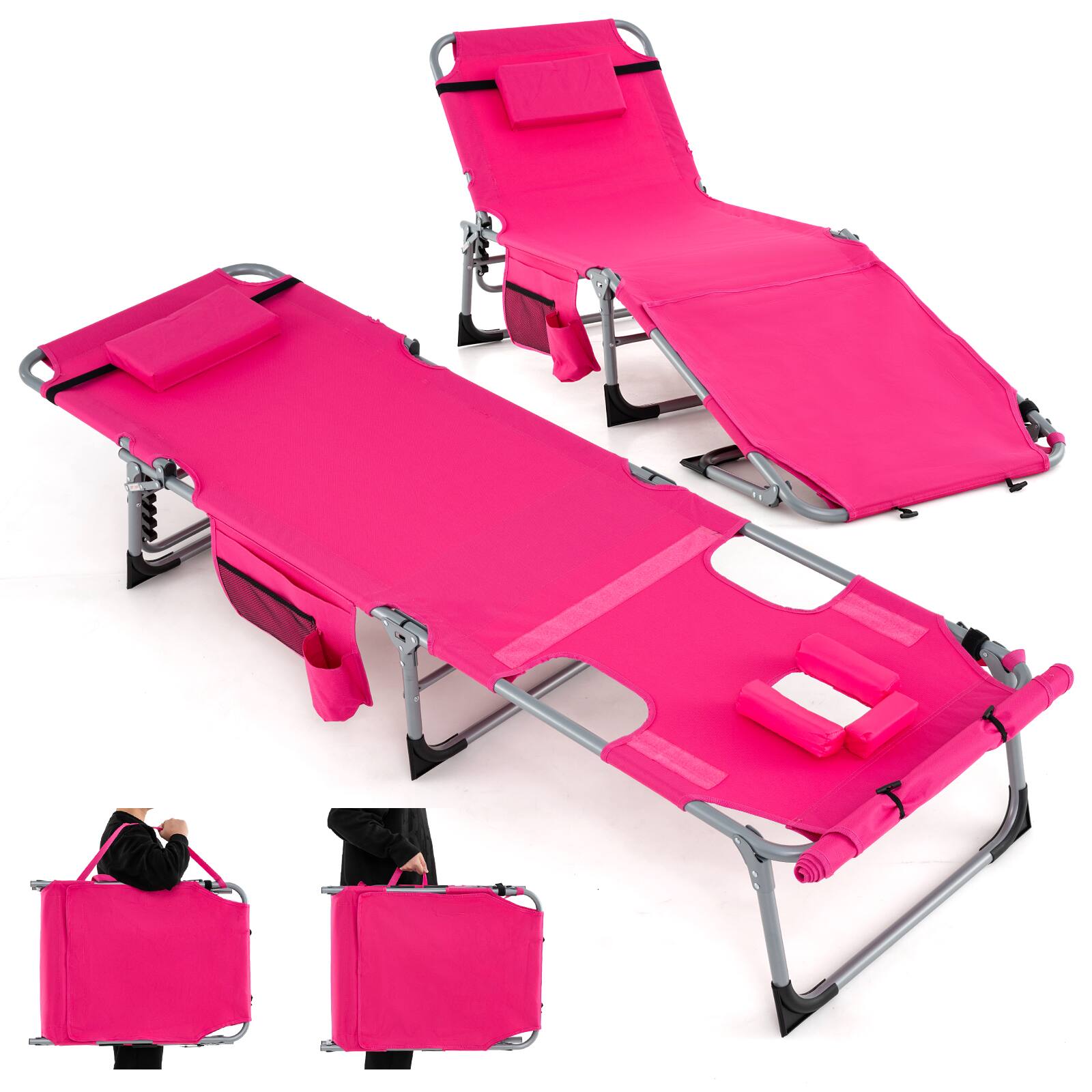 Gymax - Outdoor Folding Chaise 5-Position Lounge Chair w/ Face Hole & Adjustable Footrest - Pink price history on PriceWatchPro