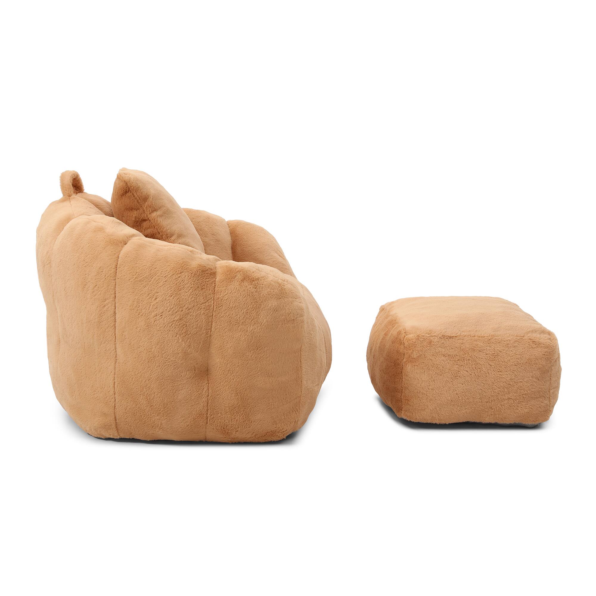 Back. GOODSILO - Oversized Shell-Shaped Faux Fur Bean Bag Chair with Matching Footstool for Living Room and Bedroom Lounging - khaki.