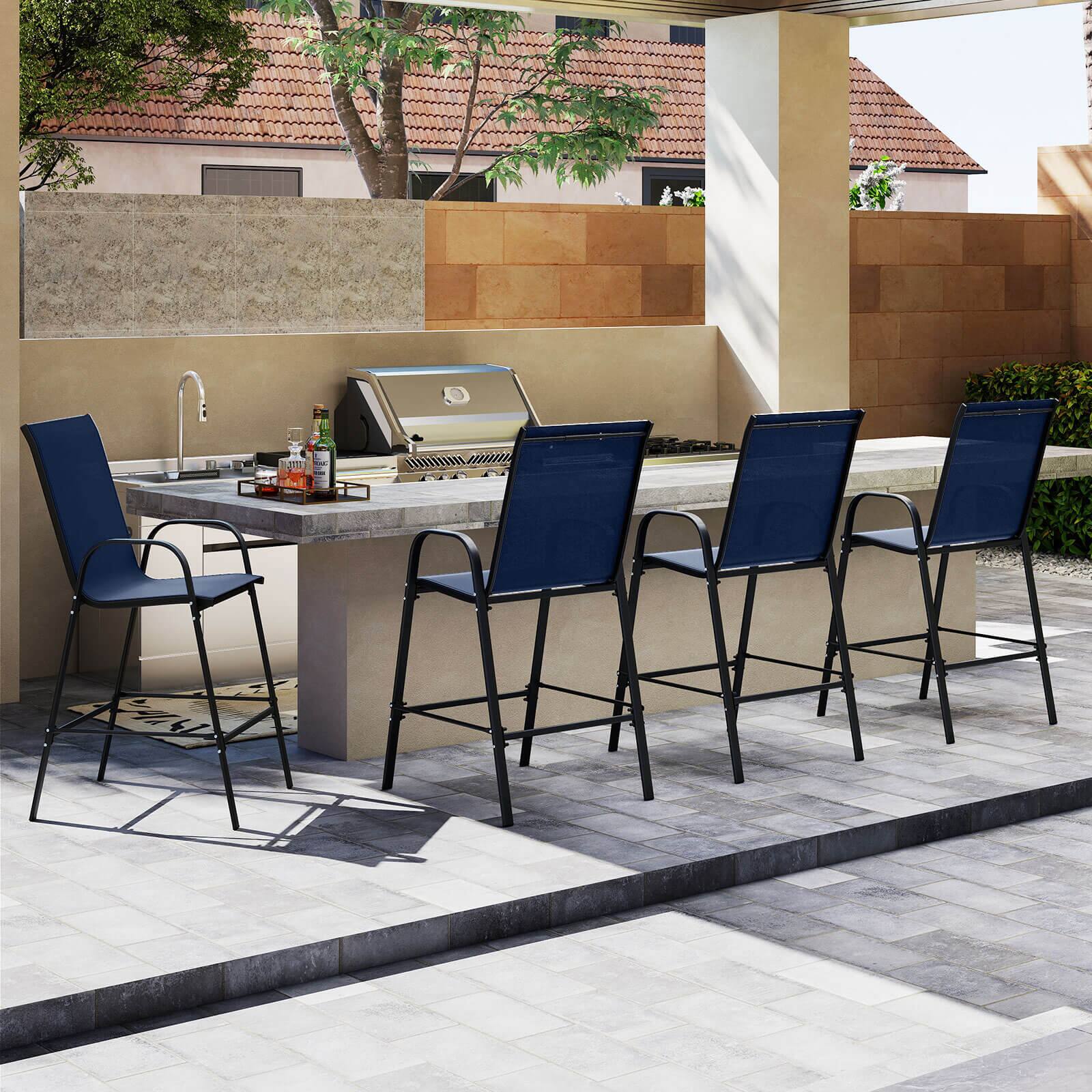 Alt View 5. Costway - Costway 2 PCS Outdoor Bar Stools 29" Fabric Bar Height Stools with Armrests & Footrest - Navy.