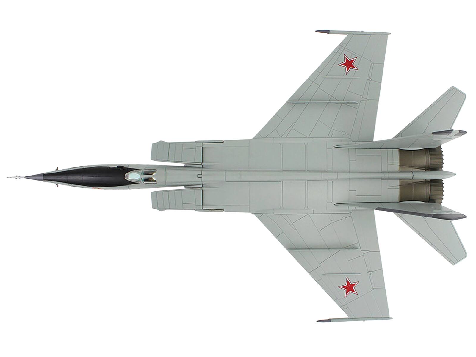 Left. Hobby Master - Mikoyan-Gurevich MiG-25RBT Red 46 47th Guards Recon Aviation Regiment 2nd Squadron 2001 Russian Air Force 1/72 - Grey And Black.