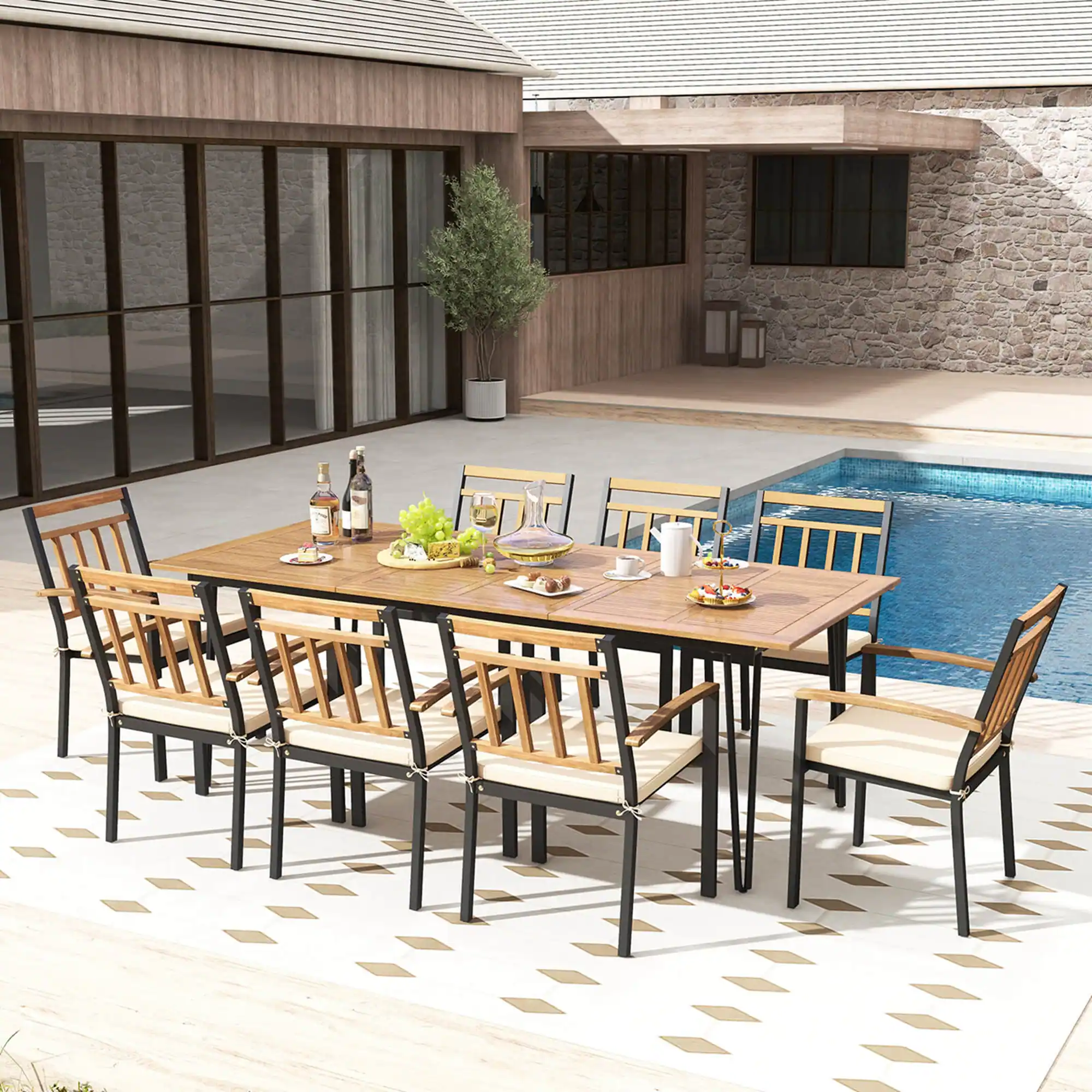 Alt View 1. Costway - Patio Dining Chairs Set of 4 Metal Outdoor Chairs with Removable Padded Cushions - Black + Natural.