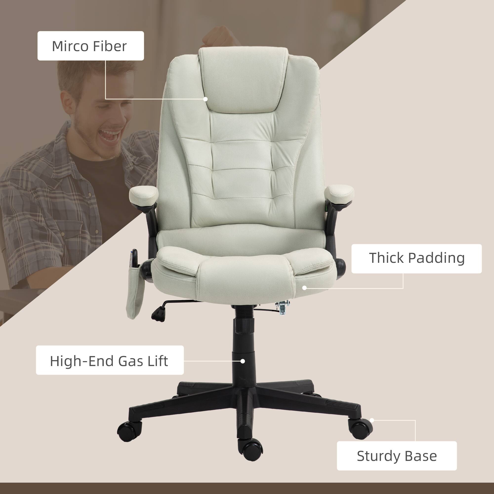 Mirco Fiber, Thick Padding, High-End Gas Lift, Sturdy Base