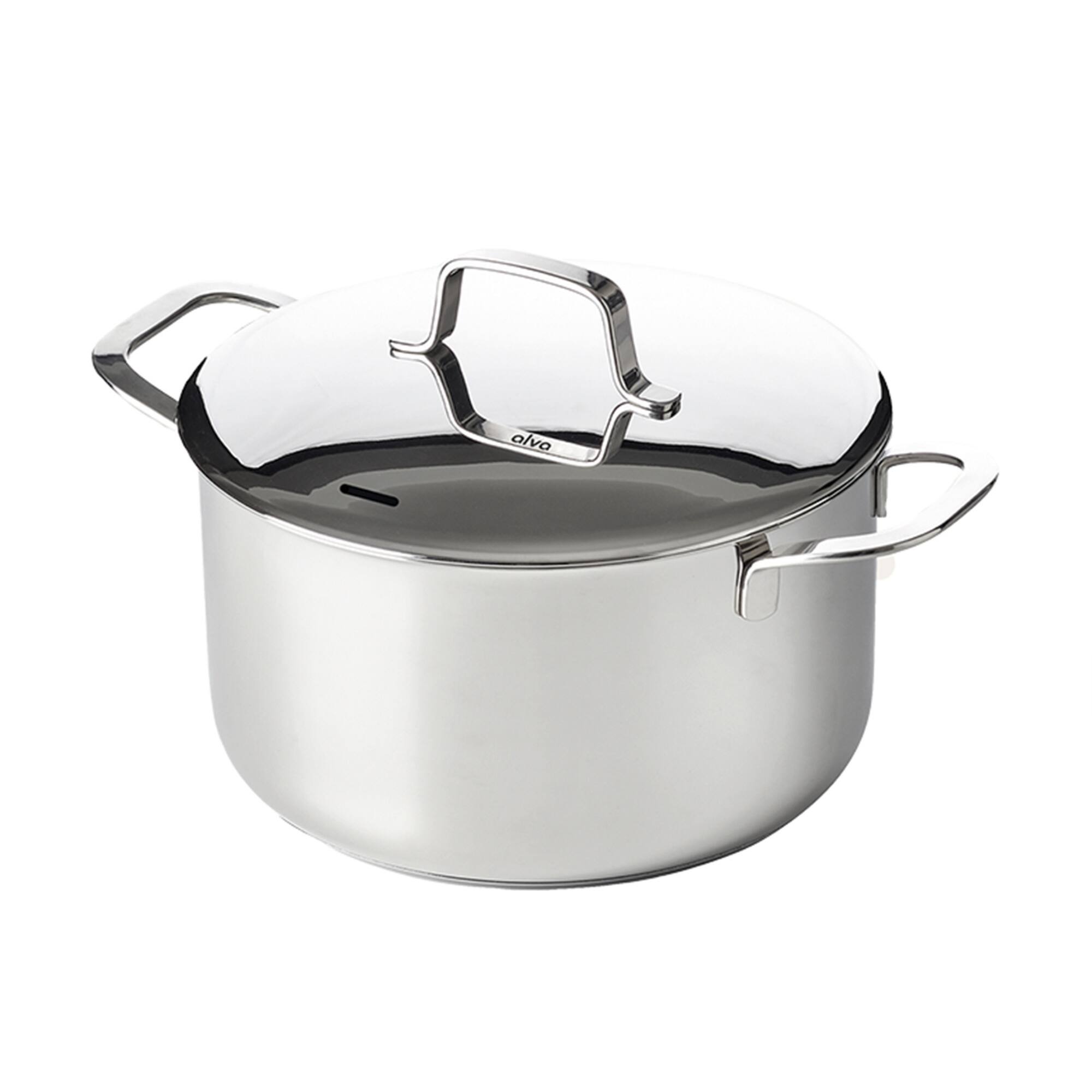 Front. Alva - Alva Maestro Stainless Steel Stock Pot 4Qt. - Lasered Engrave Measurement, Oven Safe and Toxin-Free Cookware - Silver.