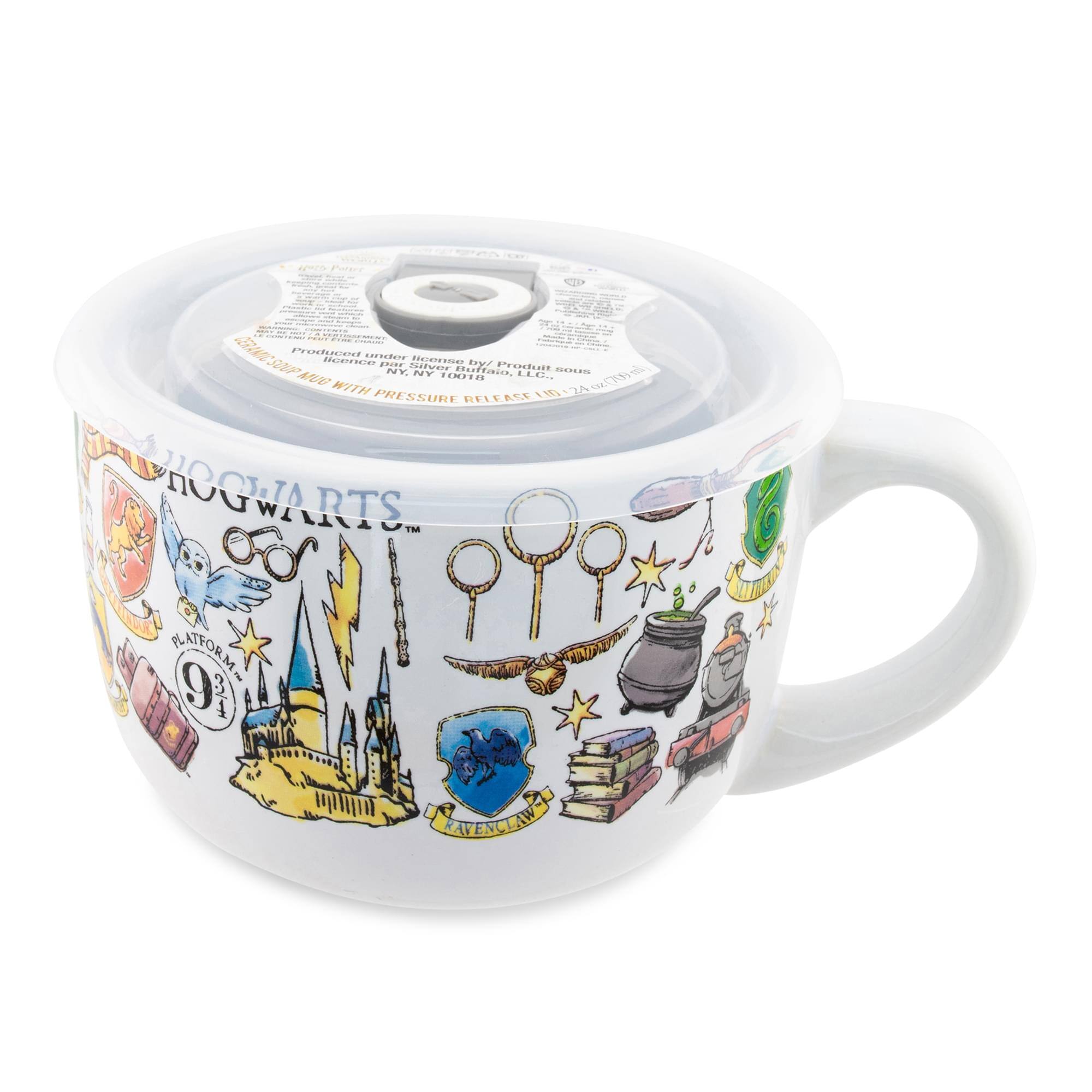 Silver Buffalo - Harry Potter Hogwarts Destination Soup Mug With Vented Lid | Holds 24 Ounces - White