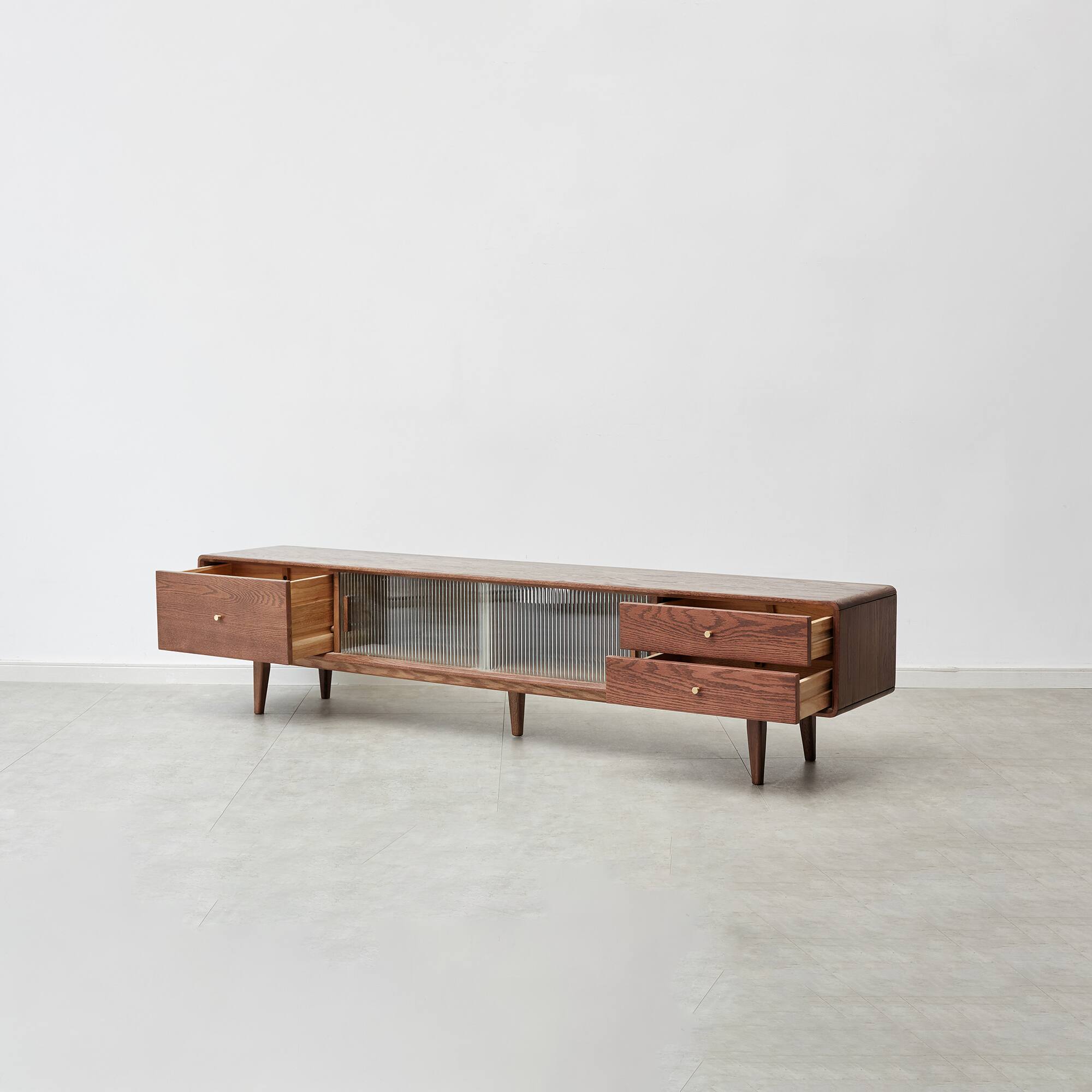 Alt View 5. Spaco - Spaco Solid Oak TV Cabinet, Walnut Color with Glass Doors and 2 Drawers, for Living Room - Walnut.
