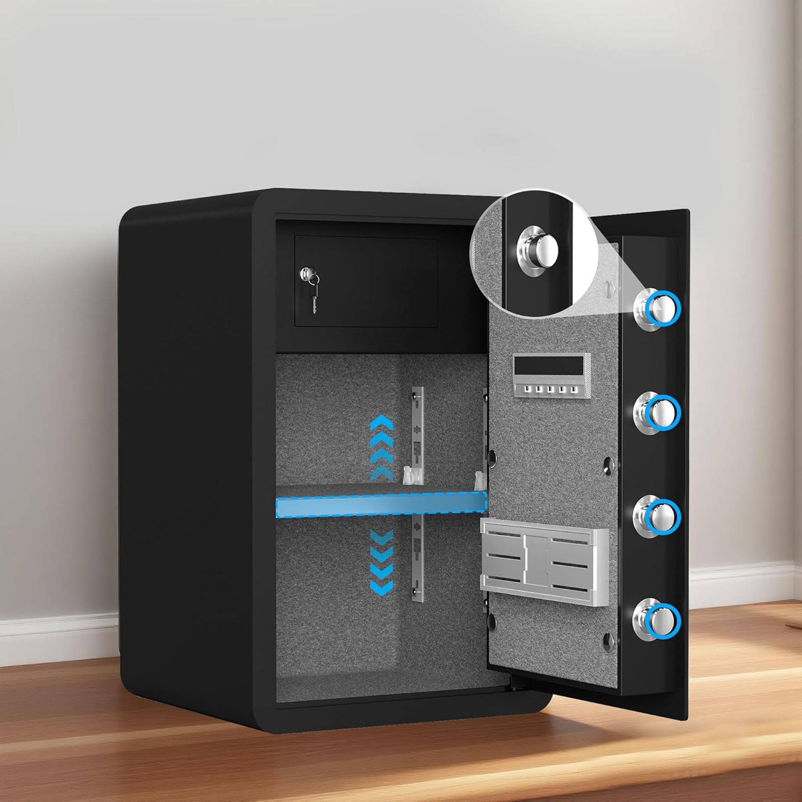 Alt View 4. Chateau Abodes - Large Fireproof Home Safe with Waterproof Bag, Electronic Keypad & Spare Key, Smart Alert & Removable Shelf - 3.0 Cubic.