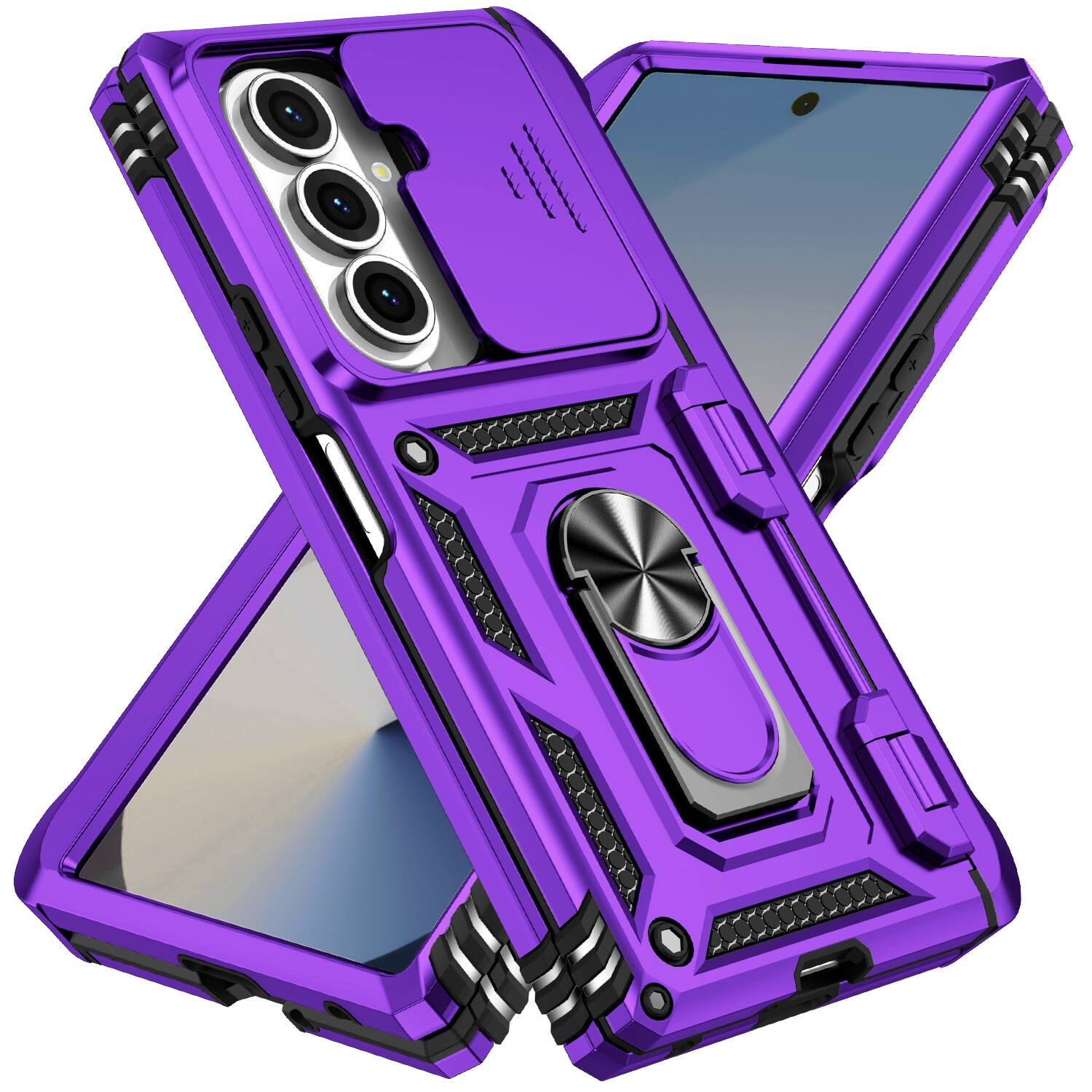 Angle. Dteck - For Samsung Galaxy Z Fold8 Ultra Heavy Duty Rugged Case Sliding Lens Cover Ring Kickstand Hinge Protection Cover - Purple.