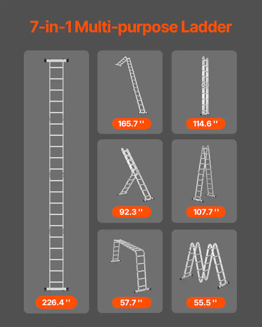 Which Ladder VEVOR Multi Purpose Folding Ladder, 7 in 1 Tall Extension Step Ladder ...