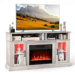 Costway - 58" Fireplace TV Stand with LED Lights Entertainment Center for 65 Inch TV - Gray
