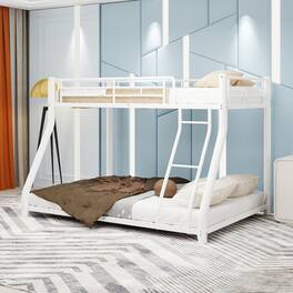 Loheer - Metal Twin Over Full Bunk Bed Heavy Duty Frame with Removable Stairs and Under Bed Storage No Box Spring - White