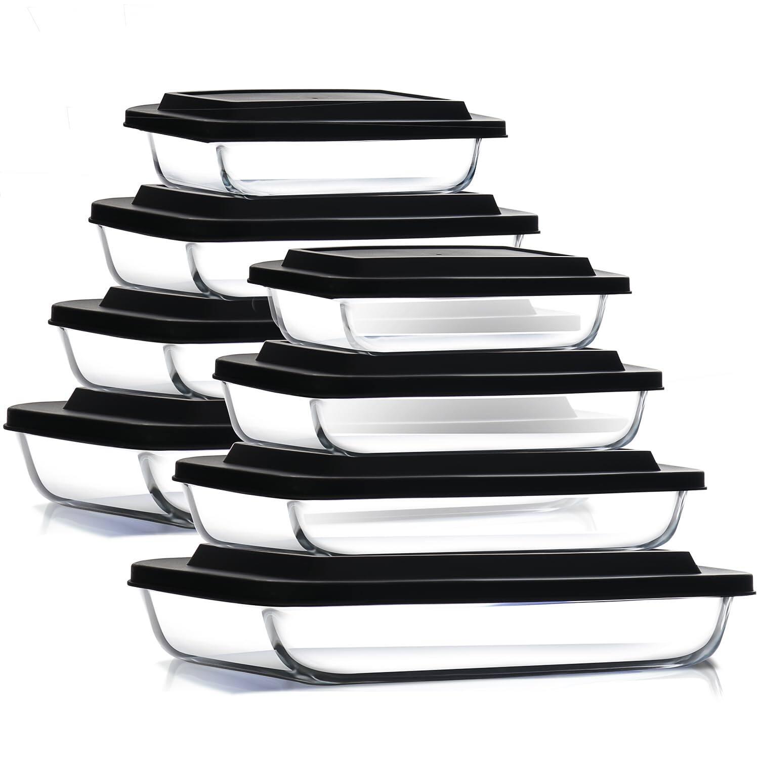 Front. PARKER SLATER - Deep Glass Casserole Dishes For Oven With Plastic Lids Baking Rectangular Bakeware Lasagna Cooking Leftovers Kitchen ....