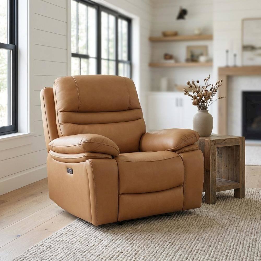 Alt View 3. Heartland Furniture - Leather Power Recliner Chair, Top Grain Upholstery, USB & USB-C, 360 lb Support - Brown.