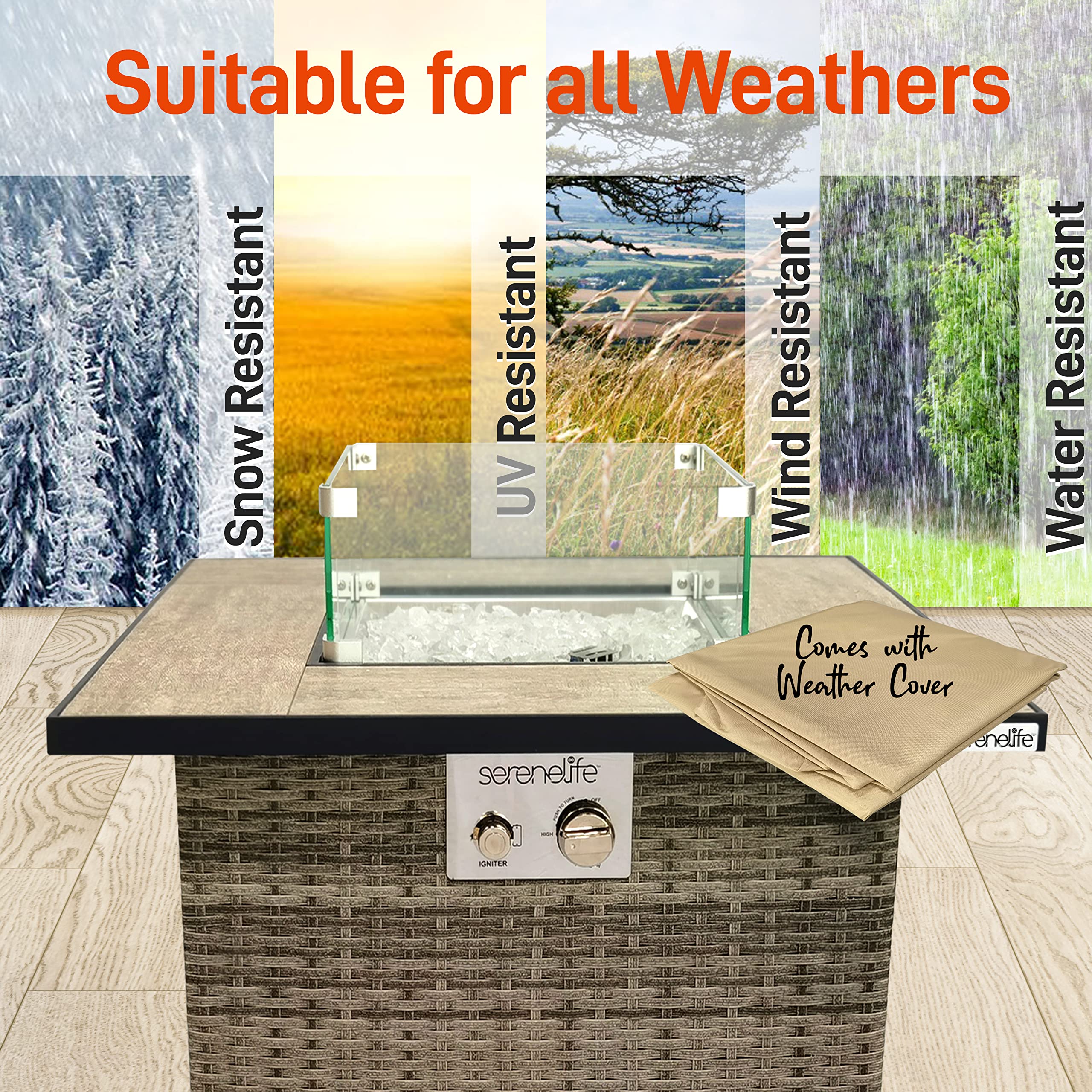 Suitable for all Weathers

- Snow Resistant
- UV Resistant
- Wind Resistant
- Water Resistant

Comes with Weather Cover

serenelife