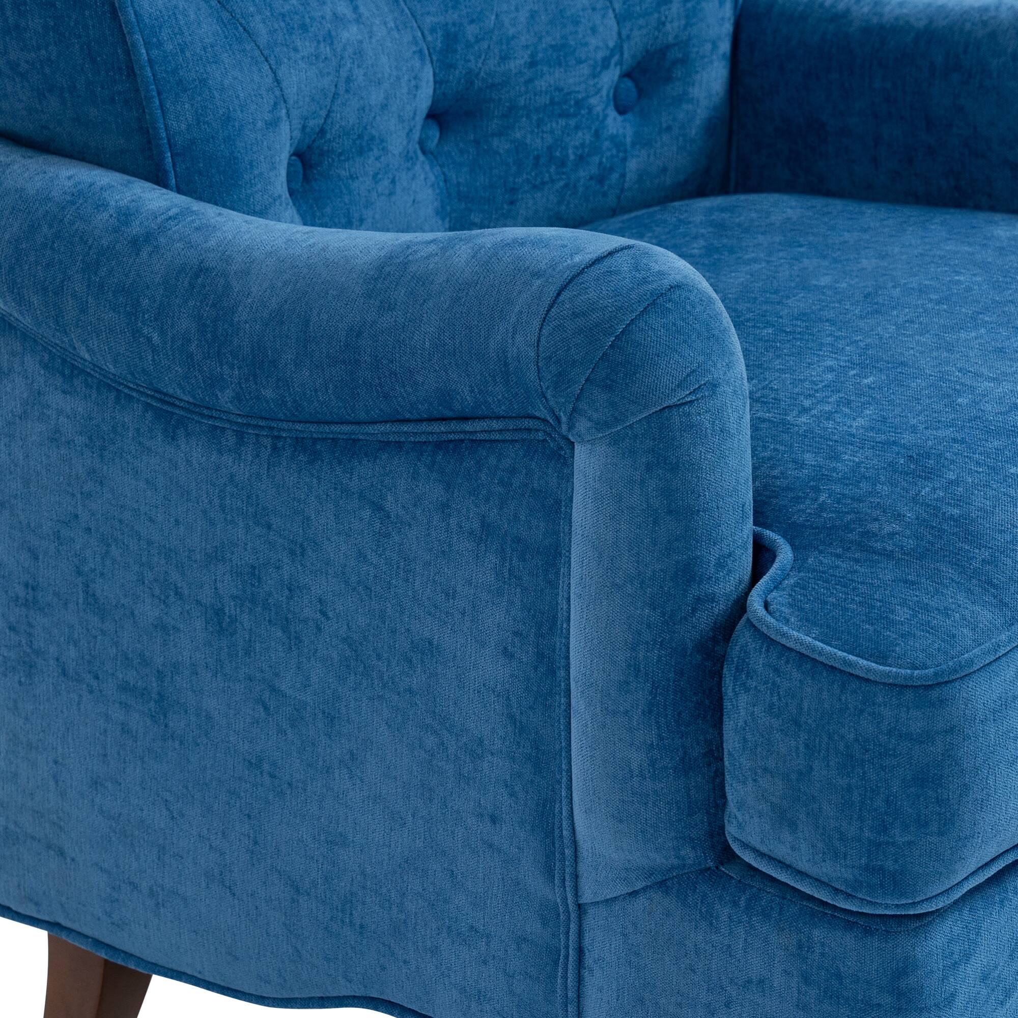 Alt View 9. GOODSILO - Comfortable Upholstered Accent Armchair with Ergonomic Support and Retro Wooden Legs for Living Room or Office - Light Blue.