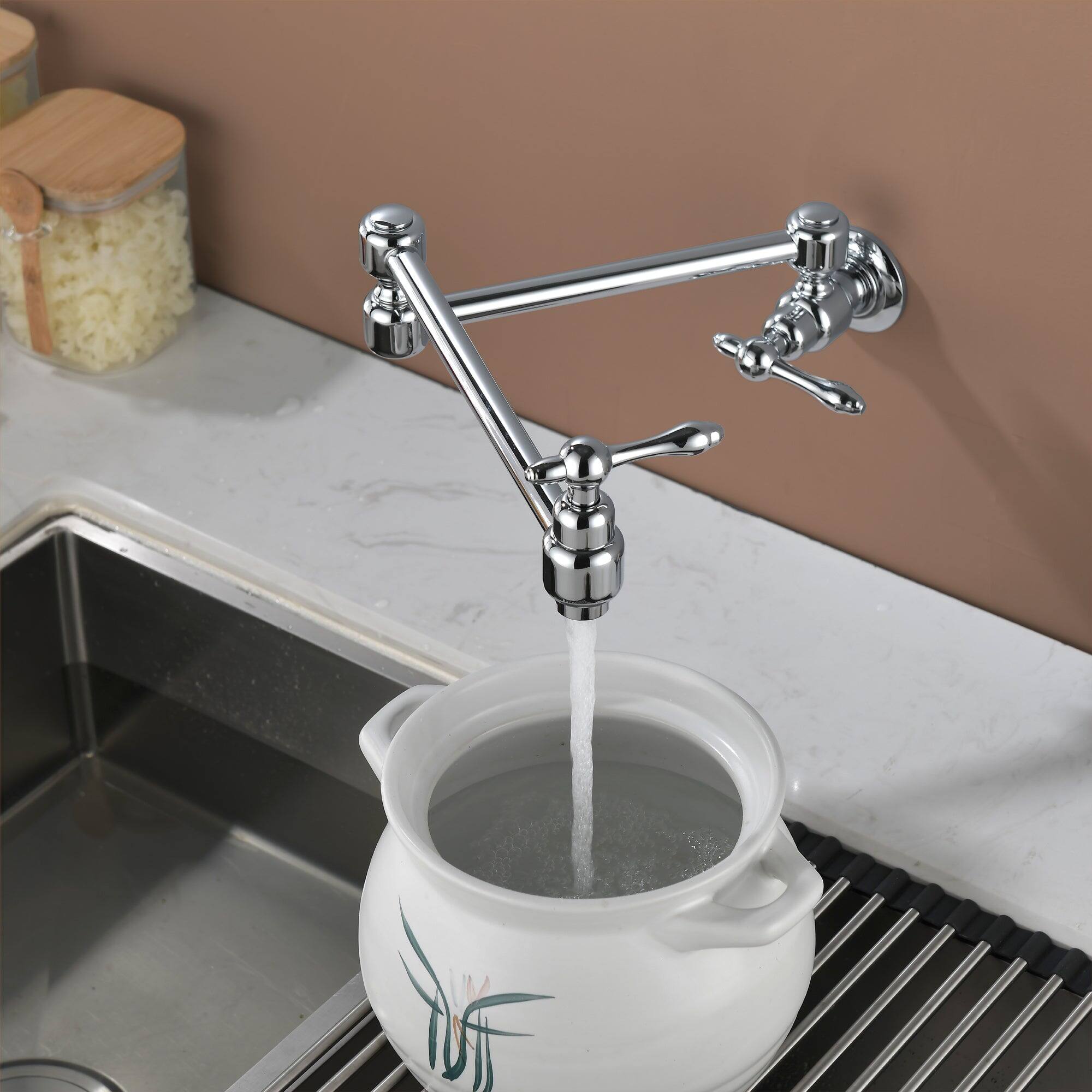 Alt View 10. Boyel Living - Chrome Plated Wall Mounted Double Handle Pot Filler 1.8 GPM with Ceramic Cartridge and Mounting Hardware - Chrome.