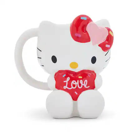 Front. Silver Buffalo - Sanrio Hello Kitty "Love" Sculpted Ceramic Mug | Holds 20 Ounces - White.