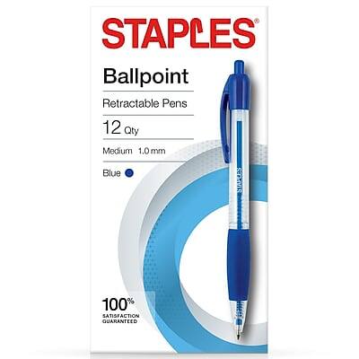 STAPLES Ballpoint Retractable Pens  
12 Qty  
Medium 1.0 mm  
Blue  
100% Satisfaction Guaranteed