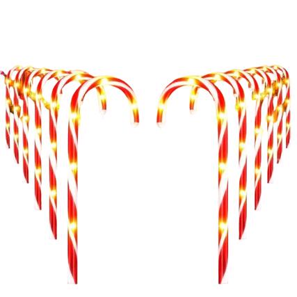 Front. Stock Preferred - 12-Pack Outdoor Solar Christmas Candy Cane Pathway Lights.