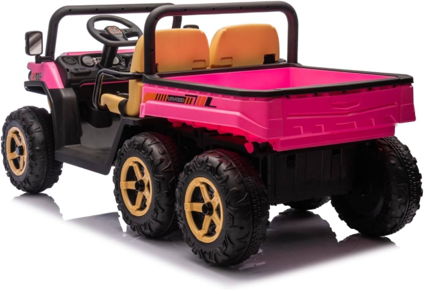 Alt View 1. Electrodes Masters - 24V Kids Electric Dump Truck with Remote Control - 2 Seater 6-Wheel 4WD UTV, Dump Bed, 3 Speeds, LED Headlights & - Pink.