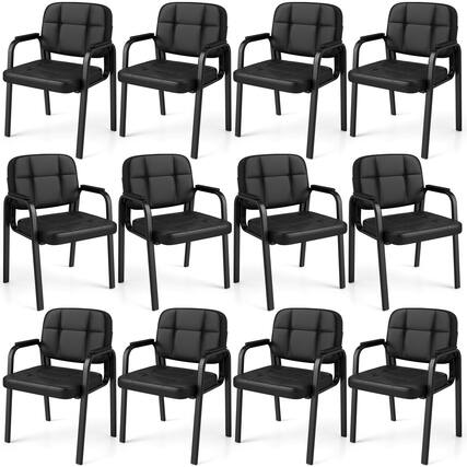 Front. Costway - Costway Leather Office Chairs Set of 12 with Padded Armrests, Metal Frame for Home - Black.