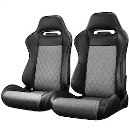 LOVMOR - 2-Piece Universal Bucket Racing Seat Set with Dual Lock Sliders, 90 to 180 Recline, Brackets Not Included - Black+ Gray