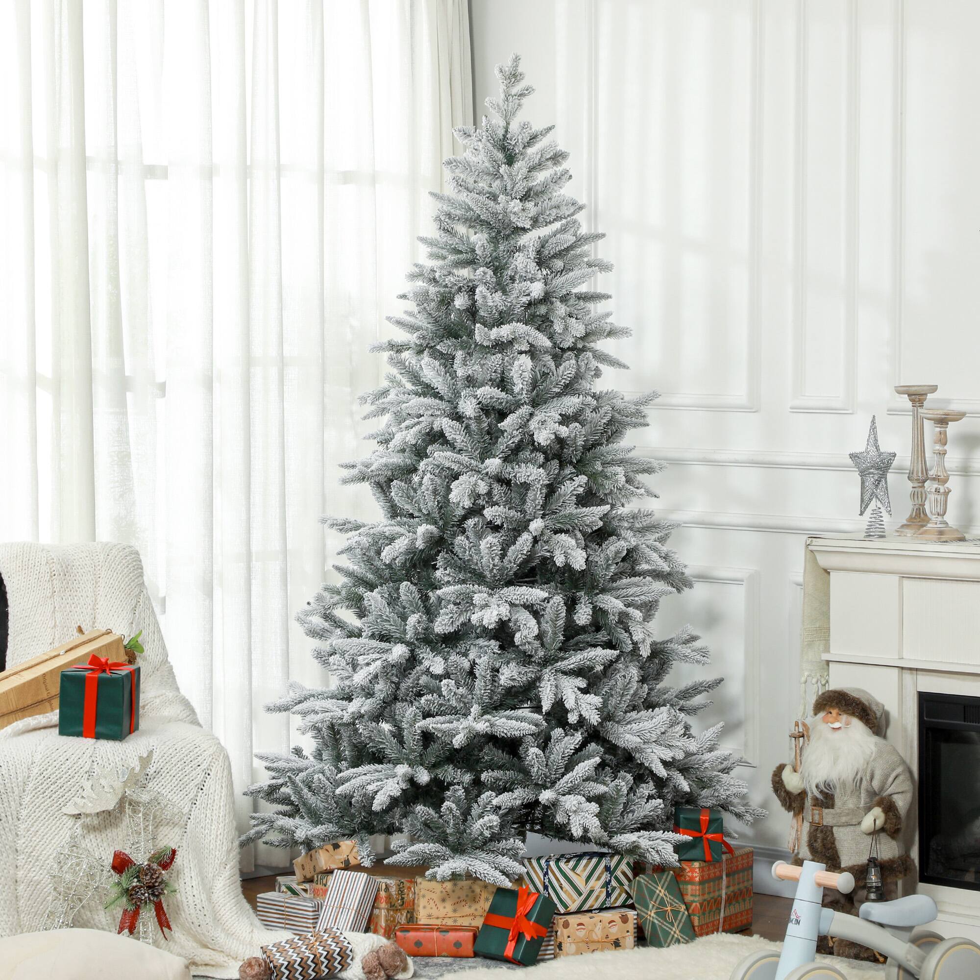 Alt View 1. Homcom - Artificial Flocked Christmas Tree with Snow Tips, Easy Assembly - Green.