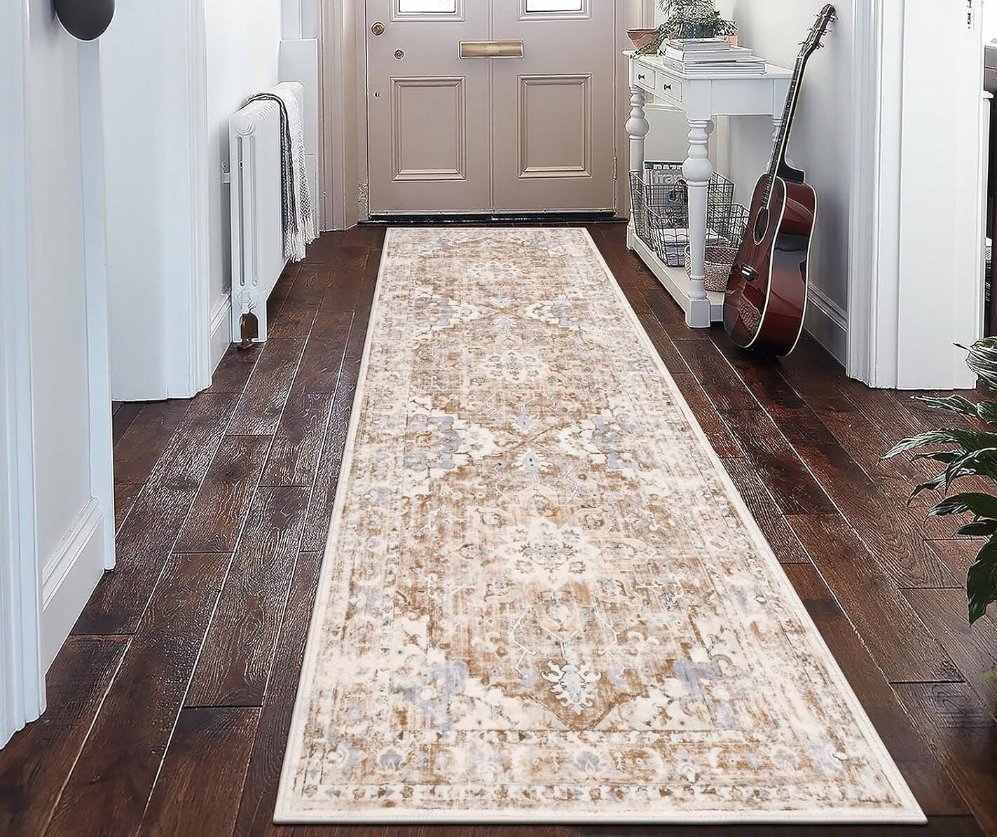 FINEAK - Boho 2'x6' Washable Non-Slip Hallway Runner Rug - Beige Khaki
