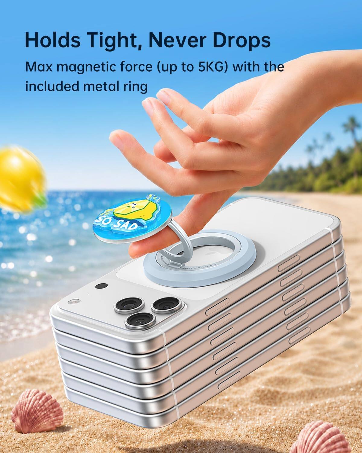 Holds Tight, Never Drops  
Max magnetic force (up to 5KG) with the included metal ring
