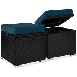 Best Choice Products - Set of 2 Wicker Ottomans, Multipurpose Furniture w/ Removable Cushions - Peacock Blue/Black
