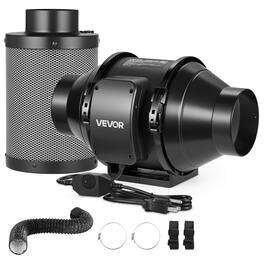 VEVOR - 4" Air Filtration Kit, 180 CFM Inline Duct Fan with Speed Controller, Carbon Filter & Ducting Ventilation System - Black Shell & Blades