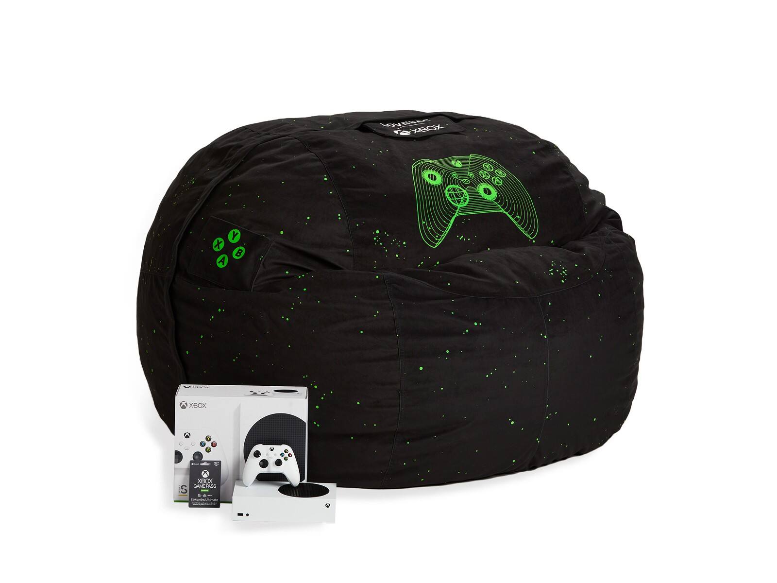 Front. Lovesac - Xbox Bundle -  XBox Series S Limited Edition Supersac 3mo Ultimate Game Pass - Black.