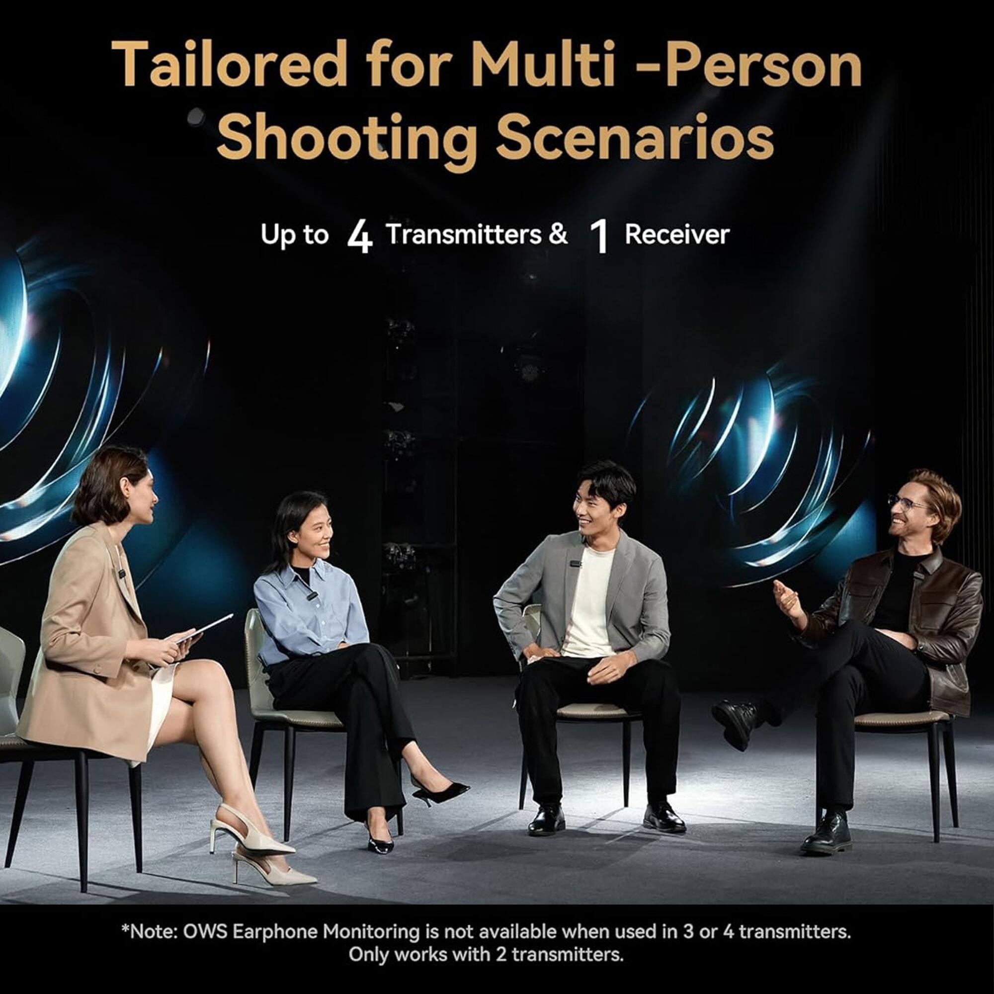 Tailored for Multi-Person Shooting Scenarios

Up to 4 Transmitters & 1 Receiver

*Note: OWS Earphone Monitoring is not available when used in 3 or 4 transmitters. Only works with 2 transmitters.