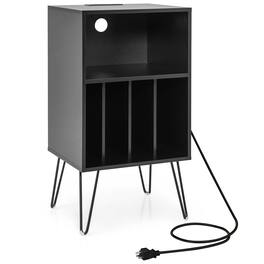 Ecooso - Record Player Stand with Charging Station, Turntable Table for Living Room or Bedroom - Black