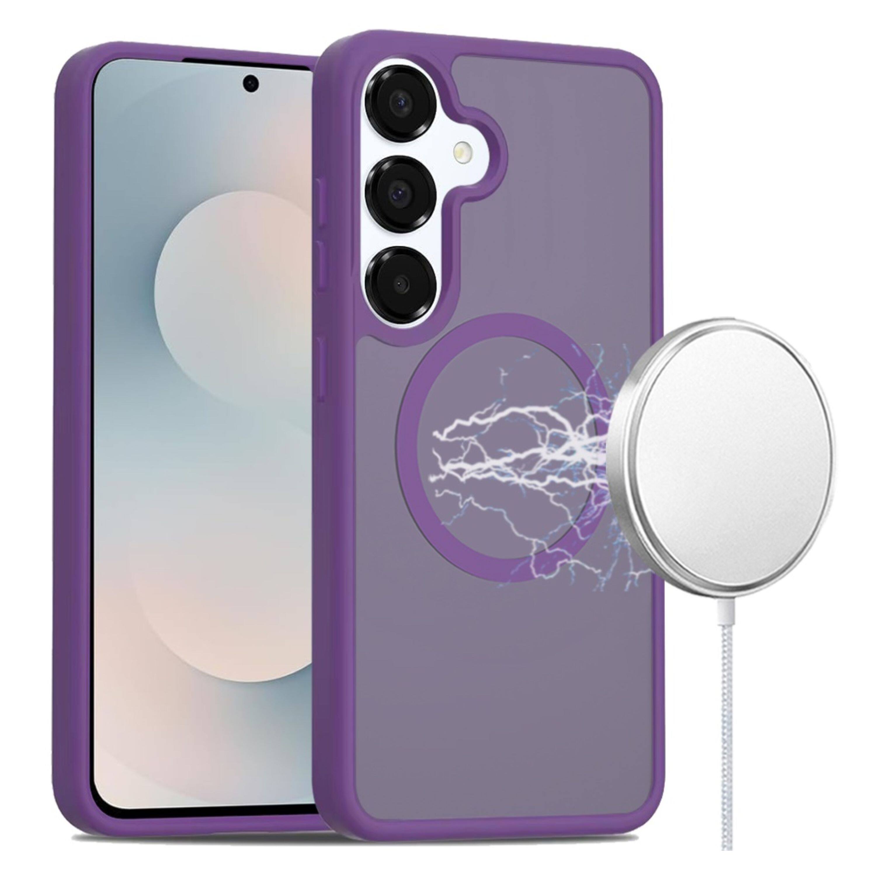 Angle. Kitcheniva - Soft Touch Translucent Magnetic Circle Phone Case With Tempered Glass For Samsung Galaxy S25 FE Dark Purple - Dark Purple.