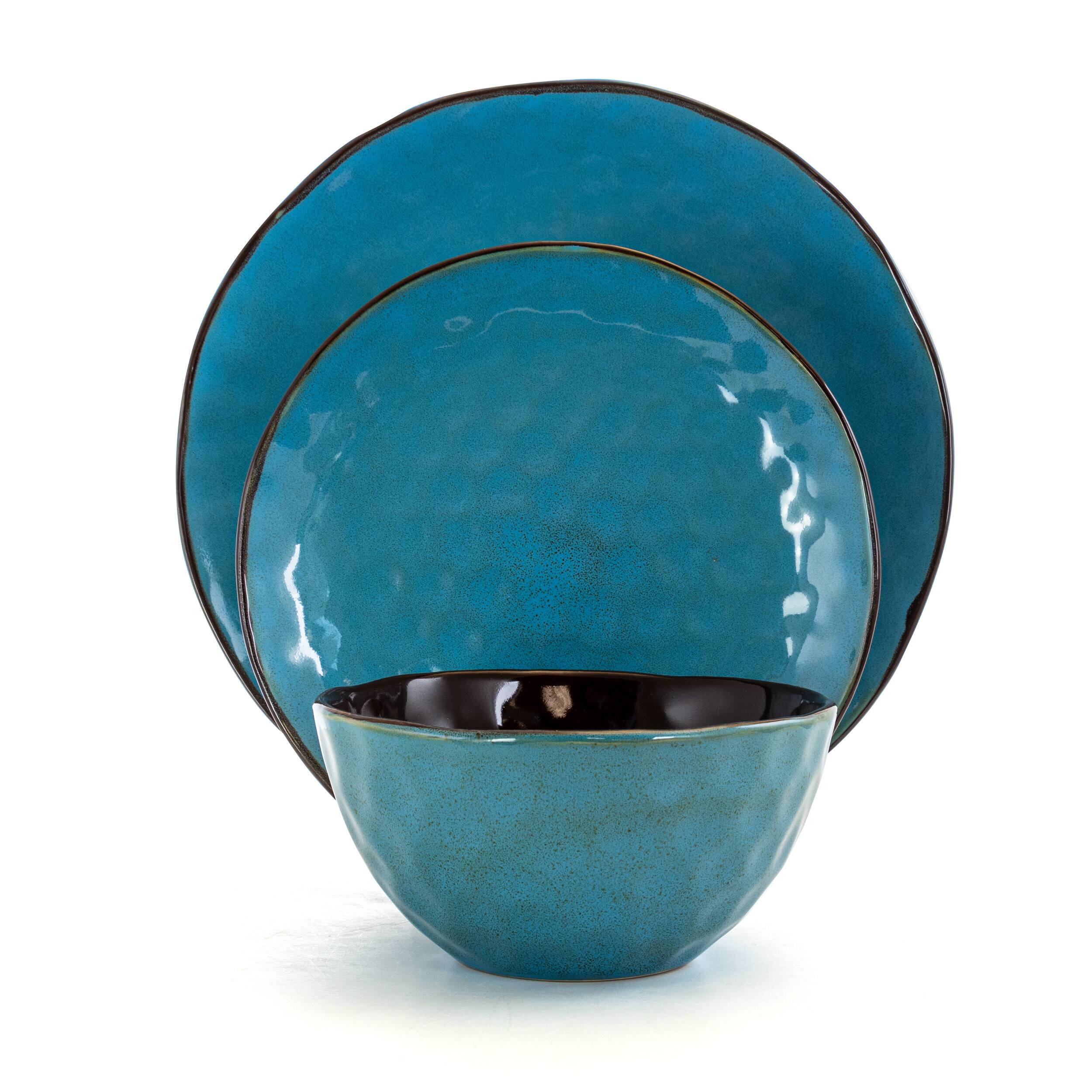 Alt View 1. Elama - Elama Sea Glass 16 Piece Luxurious Stoneware Dinnerware with Complete Setting for 4 - Blue.