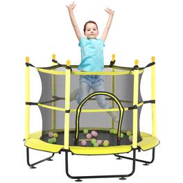 LOVMOR - 4.6 FT Trampoline with Safety Enclosure and Ball Pit Recreational Trampoline for Kids