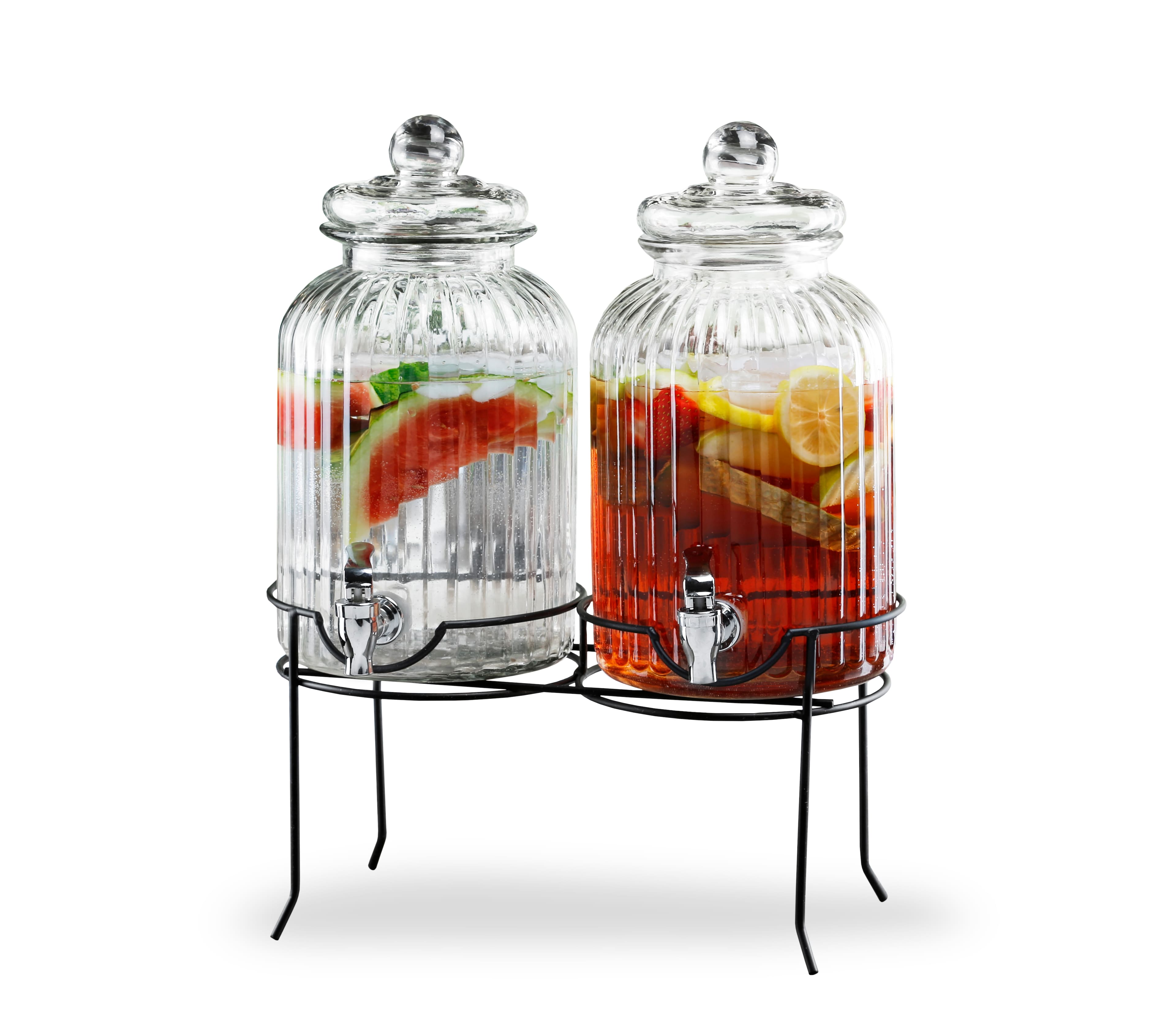 Style Setter - Canyon Beverage Dispenser Set of 2 With Black Metal Stand 1.3 Gal Each - Clear