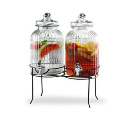 Style Setter - Canyon Beverage Dispenser Set of 2 With Black Metal Stand 1.3 Gal Each - Clear